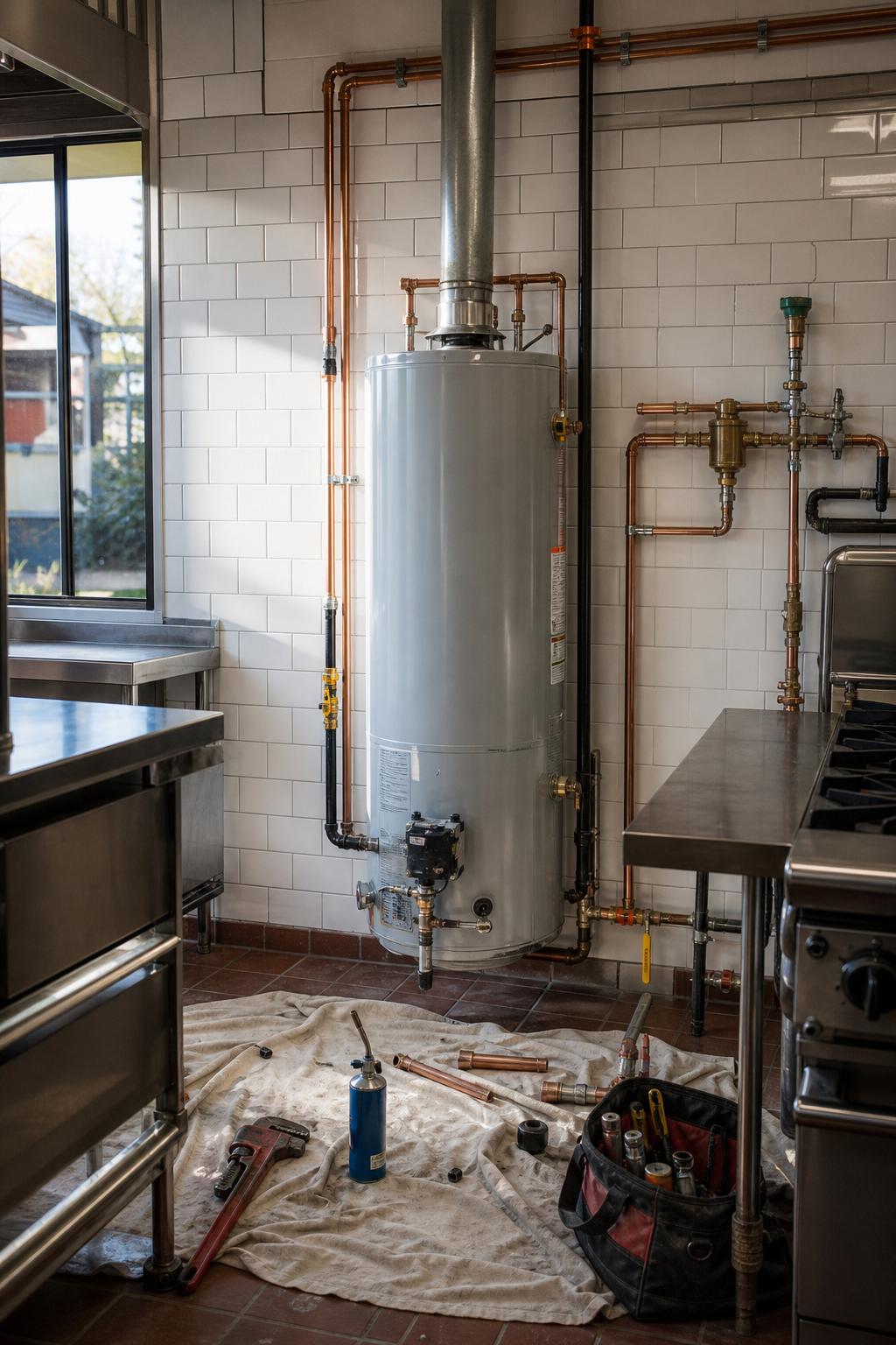Master plumber servicing an Atwater kitchen at golden hour